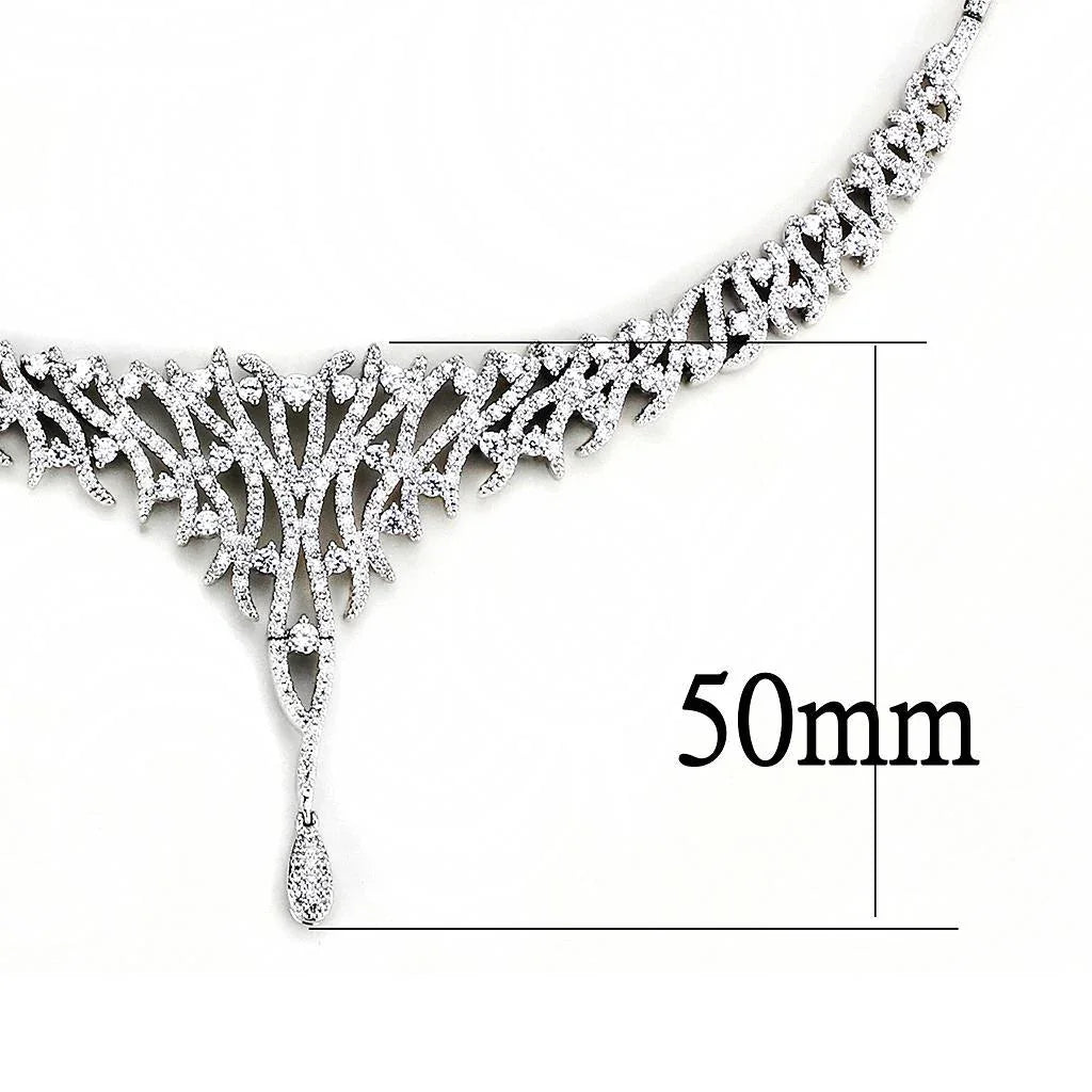 3W1413 - Rhodium Brass Jewelry Sets with AAA Grade CZ  in Clear-2