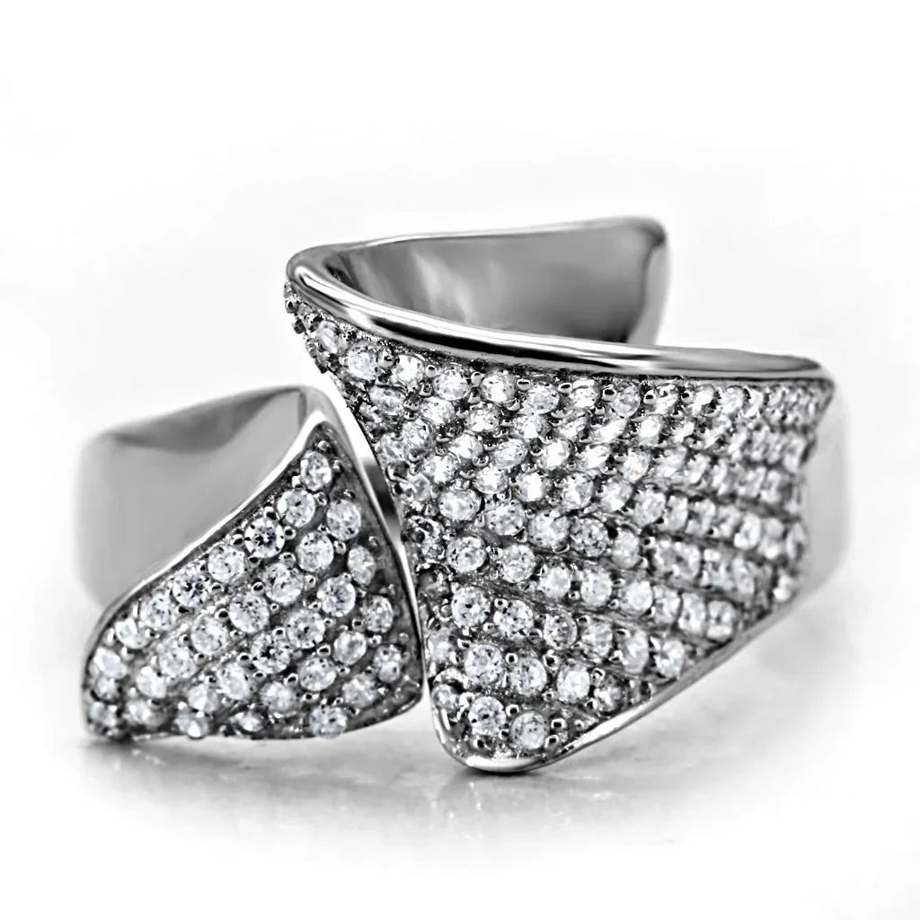 TS032 - Rhodium 925 Sterling Silver Ring with AAA Grade CZ  in Clear